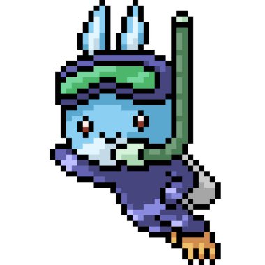 Vektör piksel sanat tavşan dalışı izole çizgi film