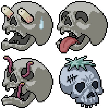 piksel sanatı izole edilmiş komik kafatası