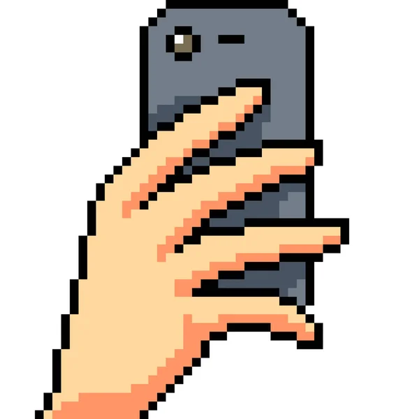 Vetor Pixel Arte Mão Segurar Telefone Isolado — Vetor de Stock