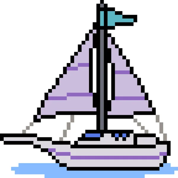 Vector Pixel Kunst Zeilboot Geïsoleerde Cartoon — Stockvector