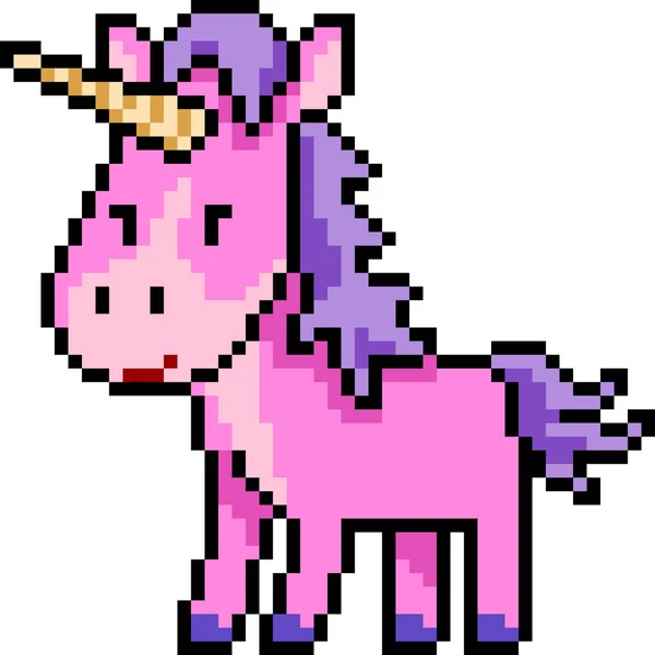 Vektor Pixel Kunst Einhorn Rosa Isolierte Karikatur — Stockvektor