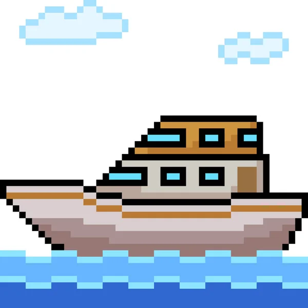 Vecteur Pixel Art Yacht Isolé — Image vectorielle