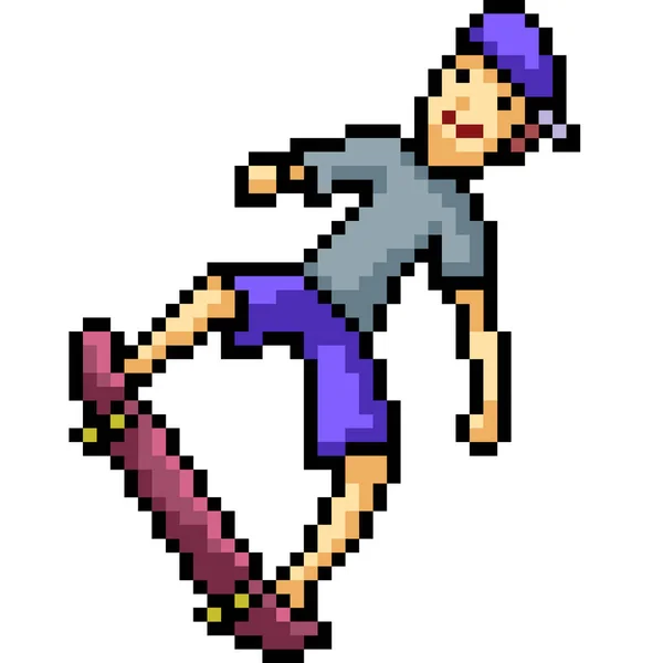 Vecteur Pixel Art Homme Jouer Skateboard Isolé Cartoo — Image vectorielle