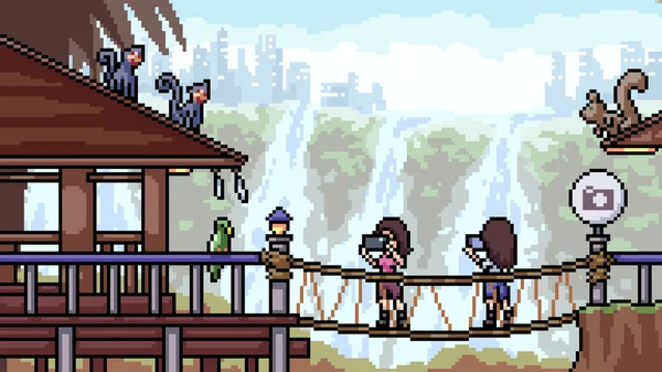 vektör pikseli sanat sahnesi şelale turisti