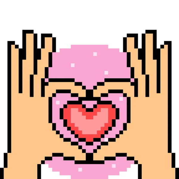 Vecteur Pixel Art Signe Main Amour Isolé — Image vectorielle