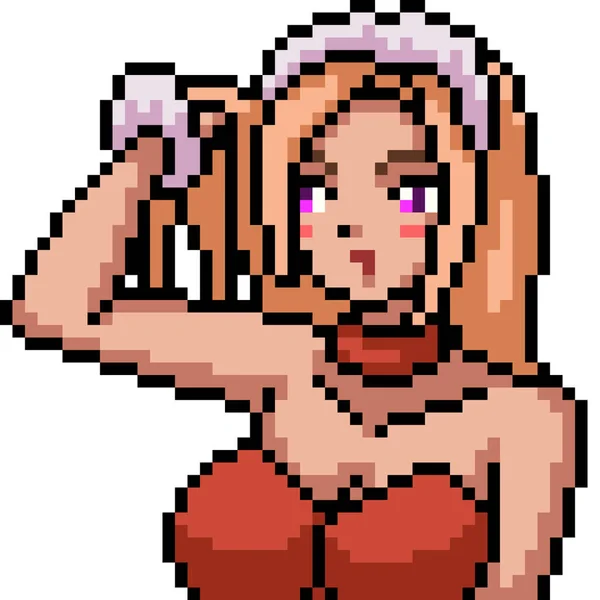 Vector Pixel Arte Anime Chica Aislado Cartoo — Vector de stock