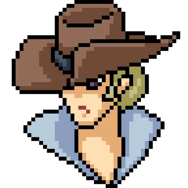 Vetor Pixel Arte Cowboy Isolado Desenhos Animados — Vetor de Stock