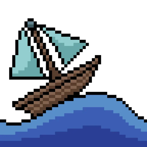 Vector Pixel Art Small Boat Isolated Cartoon — Stock Vector