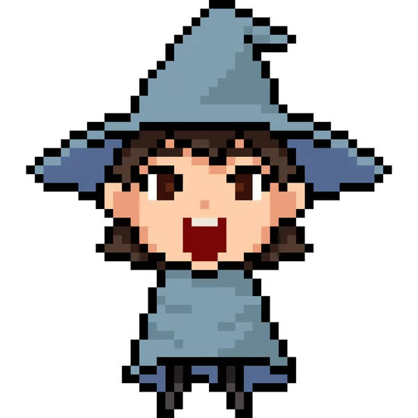 Vecteur Pixel Art Magicien Enfant Isolé Dessin Animé — Image vectorielle