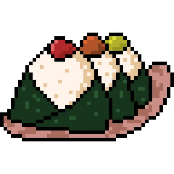 Vektor Pixel Art Food Onigiri Terisolasi - Stok Vektor