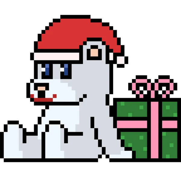 Vettore Pixel Art Natale Orso Isolato — Vettoriale Stock