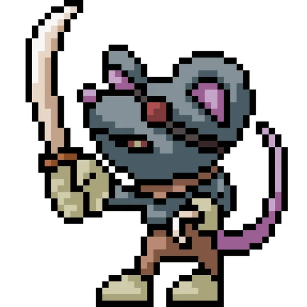 Vecteur Pixel Art Pirate Souris Isolé Dessin Animé — Image vectorielle