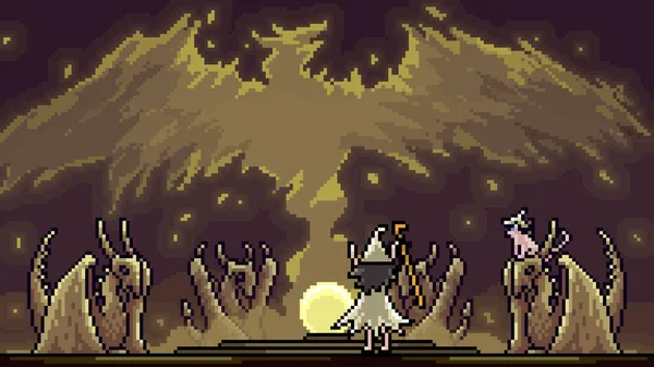 Pixel Art Scène Invoquer Magicien — Image vectorielle