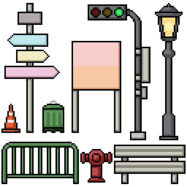 Pixel Art Set Isolé Rue Articles Accessoire — Image vectorielle