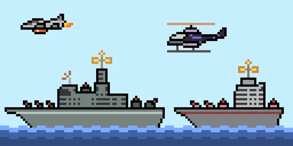 Pixelové Umění Vojenské Námořní Lodi — Stockový vektor
