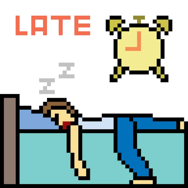 Vektor Pixel Art Sleep Late Isolated - Stok Vektor