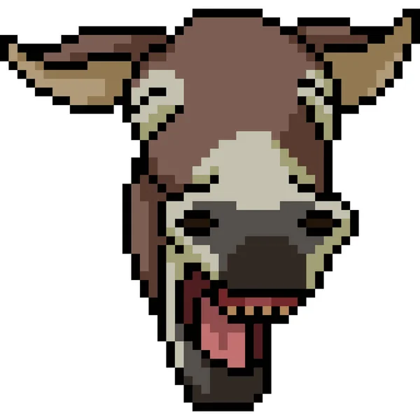 Vector Pixel Art Donkey Face Isolated Cartoon — Stock Vector