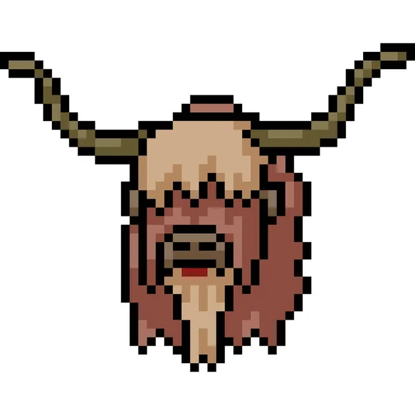 Vettore Pixel Art Buffalo Testa Isolato Cartone Animato — Vettoriale Stock