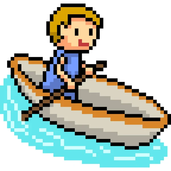 Vector Pixel Arte Canoa Barco Dibujos Animados Aislados — Vector de stock