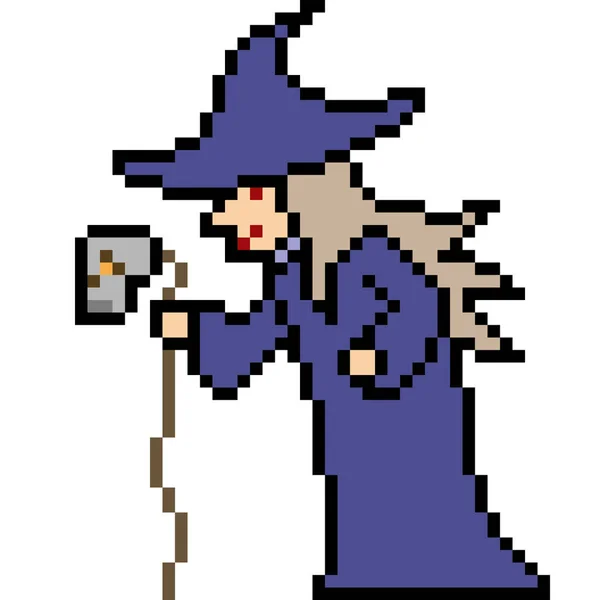 Vector Pixel Kunst Halloween Heks Geïsoleerd — Stockvector