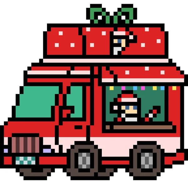 Vector Pixel Art Santa Truck Isolated — Stock Vector
