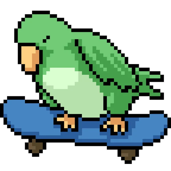 Vector Pixel Art Skateboard Parrot Isolated Cartoon — Stock Vector