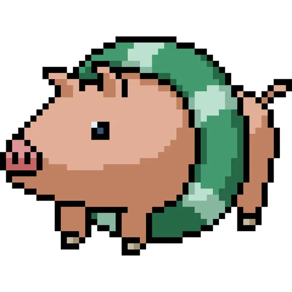 Vecteur Pixel Art Porc Bouée Sauvetage Isolé Dessin Animé — Image vectorielle