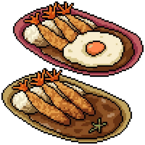 Pixel Art Riso Curry Giapponese — Vettoriale Stock