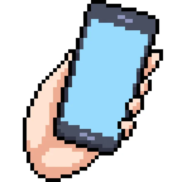 Vecteur Pixel Art Main Téléphone Cellulaire Isolé Dessin Animé — Image vectorielle