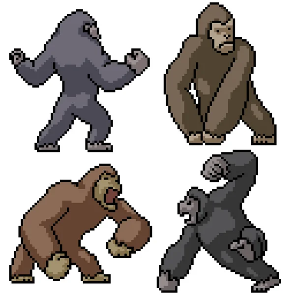 Pixel Art Set Elszigetelt Erős Kong — Stock Vector