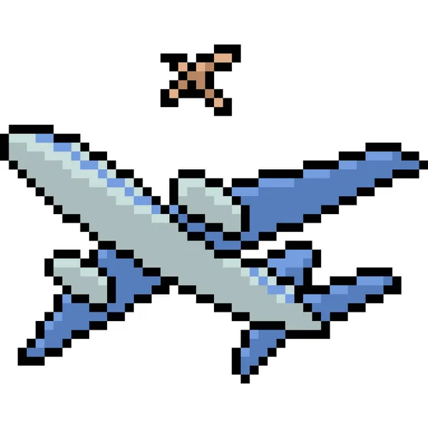 Vektor Pixel Kunst Flugzeug Isoliert Karikatur — Stockvektor