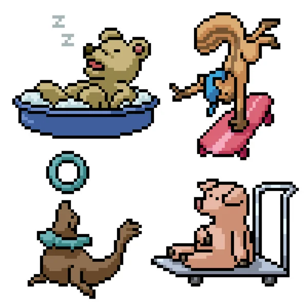 Pixel Art Set Isolé Drôle Animal — Image vectorielle