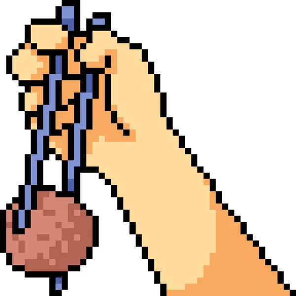 Vector Pixel Art Hand Gesture Meatball Eat Isolated — Stock Vector