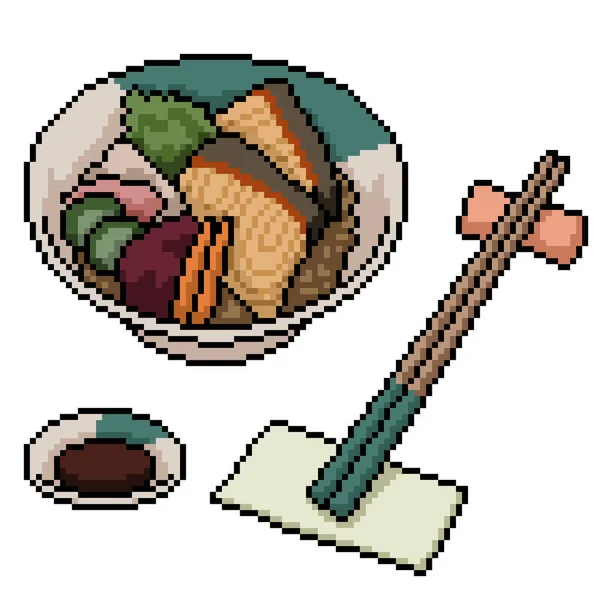 Pixel Art Japanese Bowl Food — Stock Vector