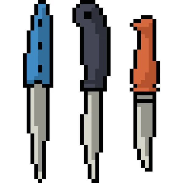 Vector Pixel Arte Cuchillo Conjunto Dibujos Animados Aislados — Vector de stock