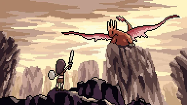Vecteur Pixel Art Scène Dragon Combat — Image vectorielle