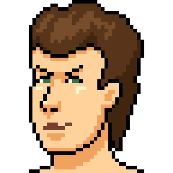 Vetor Pixel Arte Homem Retrato Isolado Desenho Animado — Vetor de Stock