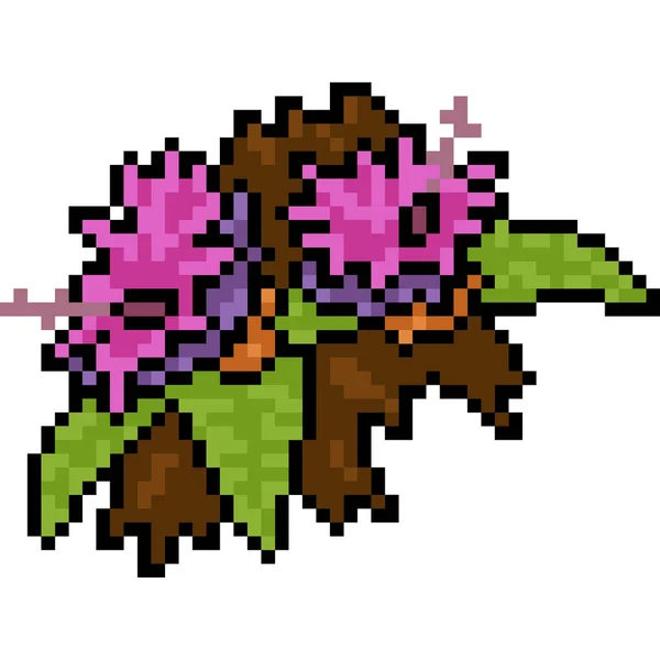 Wektor Pixel Sztuka Różowy Kwiat Pojedynczy Kreskówka — Wektor stockowy