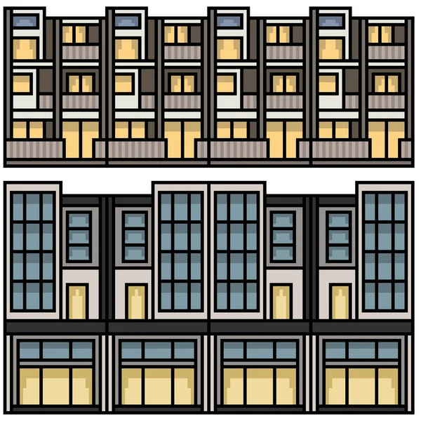 Pixel Arte Conjunto Aislado Ciudad Casa Bucle — Vector de stock