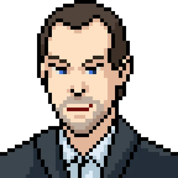 Vetor Pixel Arte Homem Retrato Isolado Desenho Animado — Vetor de Stock