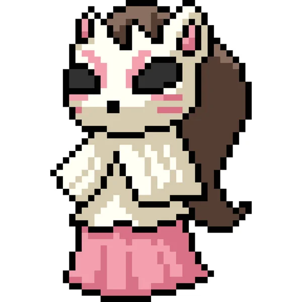 Vector Pixel Arte Chica Muñeca Dibujos Animados Aislados — Vector de stock