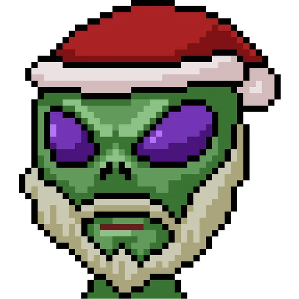 Vector Pixel Art Alien Santa Isolated Cartoo — Stock Vector