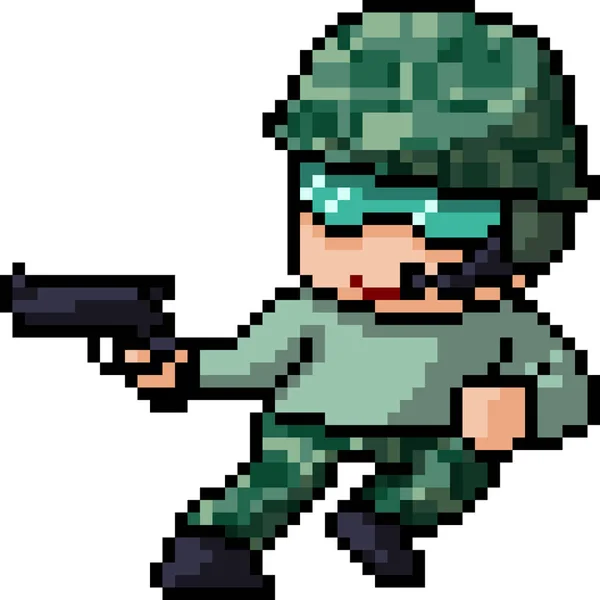 Vektor Pixel Kunst Soldat Kind Isoliert Karikatur — Stockvektor