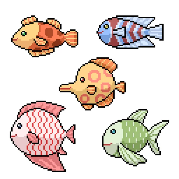 Pixel Art Poissons Colorés — Image vectorielle