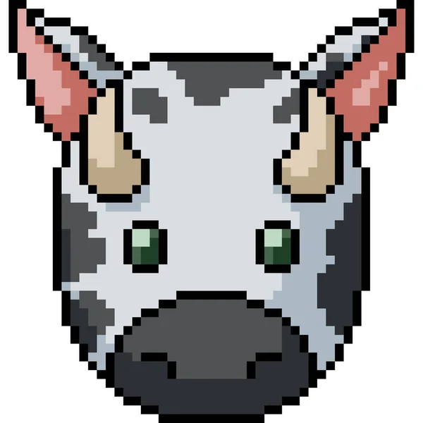 Vector Pixel Art Cow Head Isolated Cartoon — 스톡 벡터