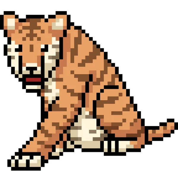 Vettore Pixel Art Tigre Sedersi Isolato Cartoo — Vettoriale Stock