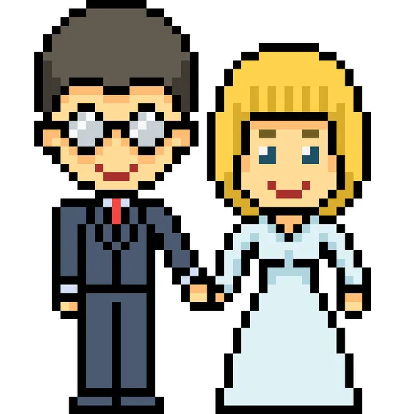 Vettore Pixel Art Matrimonio Isolato Cartone Animato — Vettoriale Stock