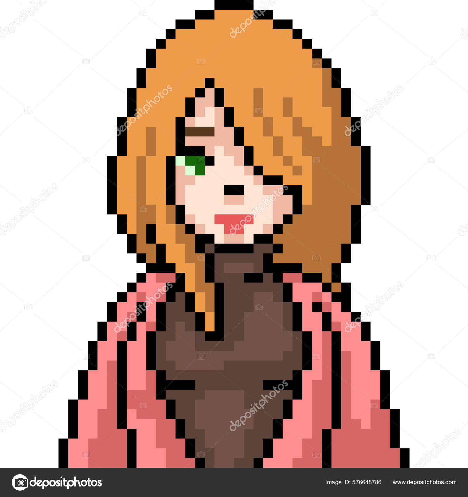 vector pixel art anime girl isolated cartoon