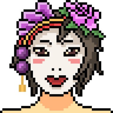 Vektör piksel sanatsal kadın süslü, izole çizgi film