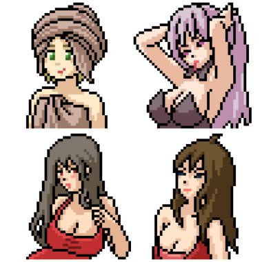 piksel sanat seti izole edilmiş seksi anime kızı